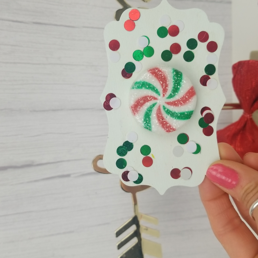 Candy cane Magnet Home DECOR green mint wood Christmas gift HANDMADE